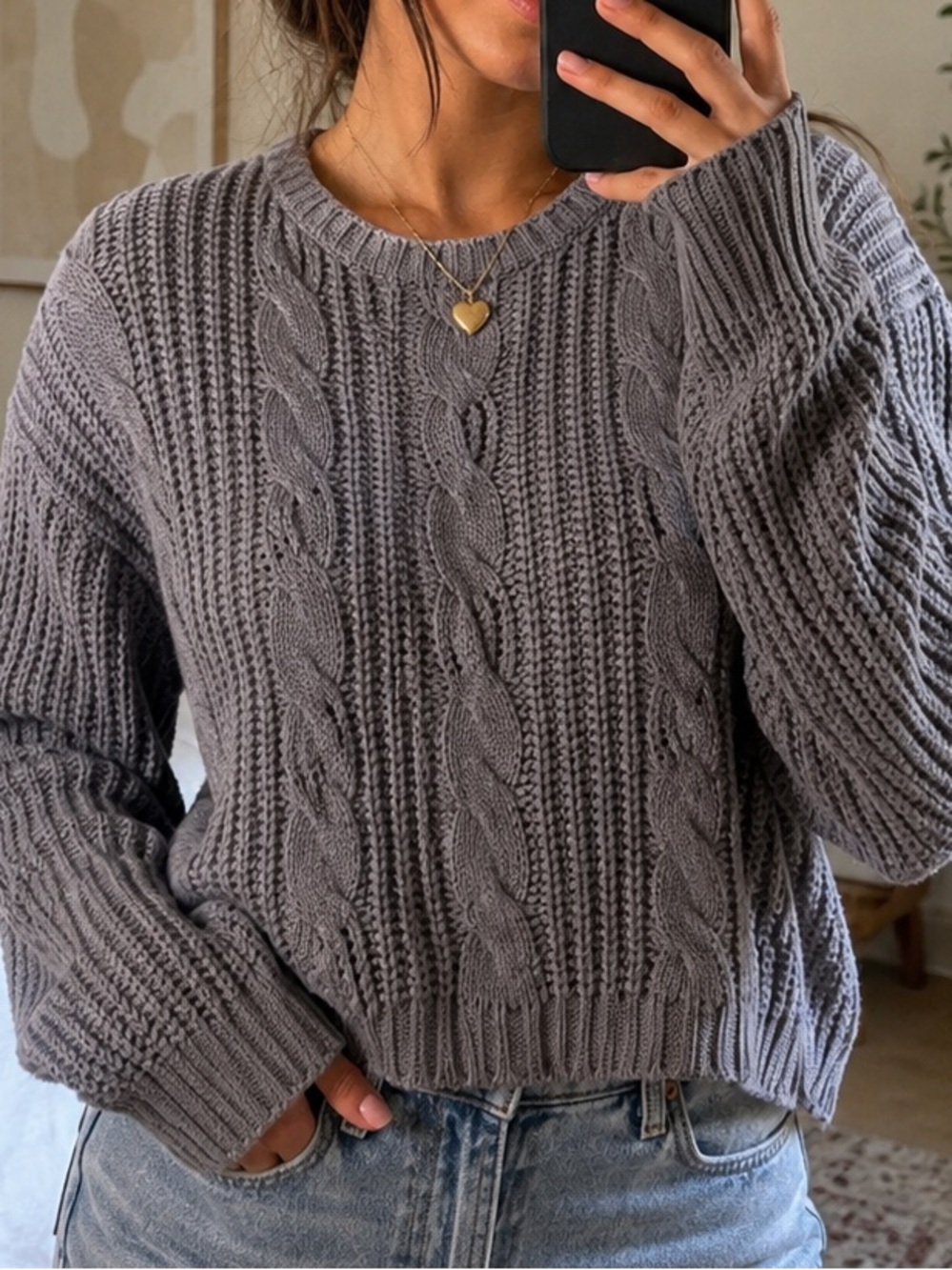 Cozy Cable Knit Sweater - Gray